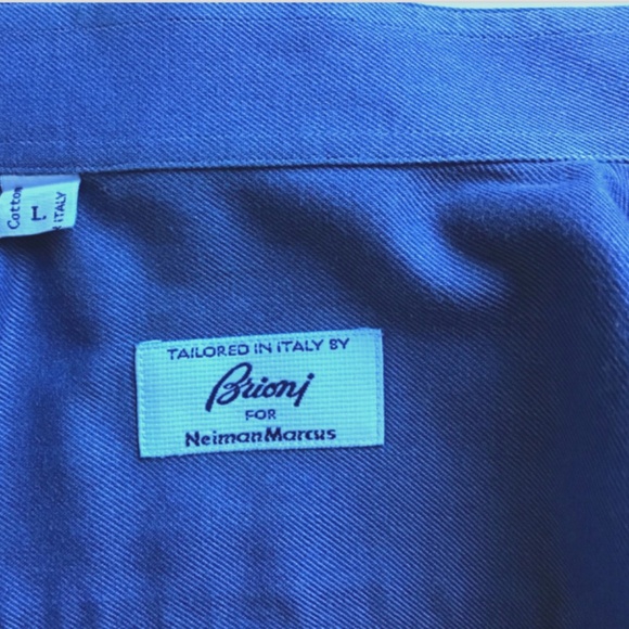 BRIONI solid steel blue textured cotton shirt Sz L made in Italy 🇮🇹 - Picture 7 of 7